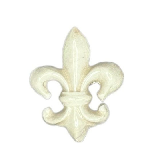 Vintage Beige Fleur de Lis Brooch Pin Crackled Glass Jewelry Retro Classy 2" - Picture 1 of 6